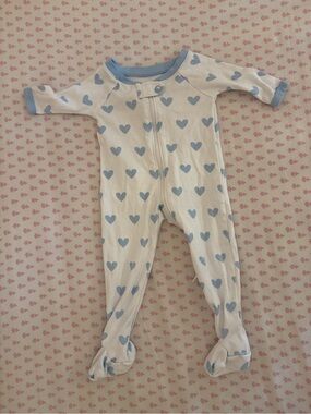 Lake Blue Heart Print Footed Onsie Pajama